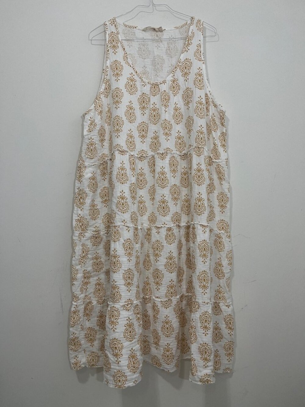 Soft Surroundings Sz 2X Gauze Cotton Paisley Tiered Maxi Dress Boho Cottagecore